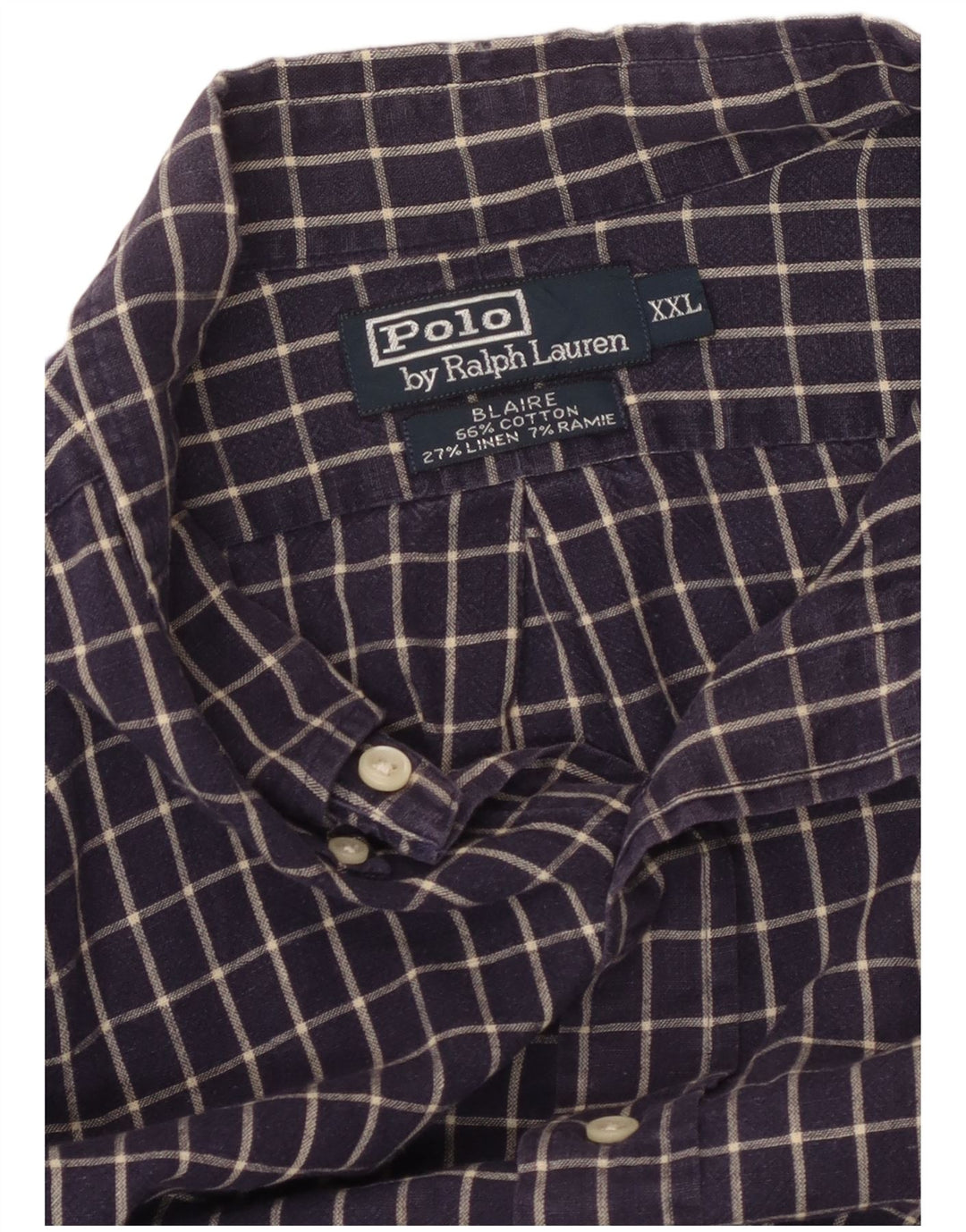 POLO RALPH LAUREN Camisa Blaire para hombre 2XL Algodón a cuadros azul marino