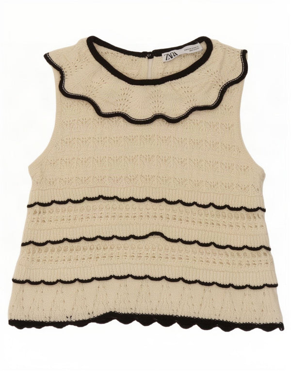 Zara Blusa Corta De Punto Sin Mangas para Mujer Top UK 12 Medium Off White Rayas