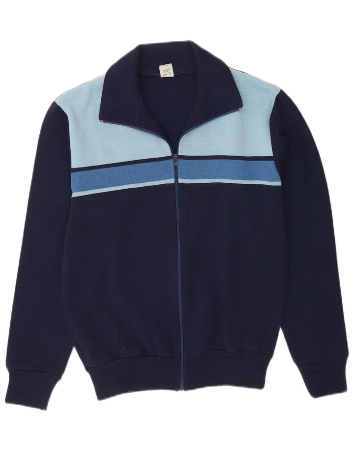 Vintage hombres chándal top chaqueta IT 48 medio azul marino colorblock