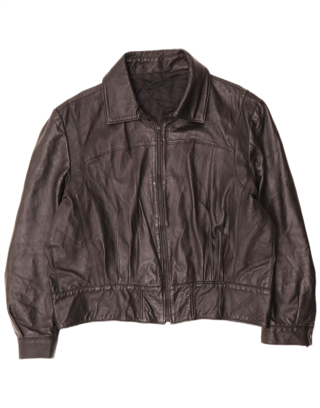 Chaqueta de cuero vintage para mujer de gran tamaño IT 50 XL Negro
