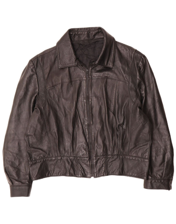 Chaqueta de cuero vintage para mujer de gran tamaño IT 50 XL Negro