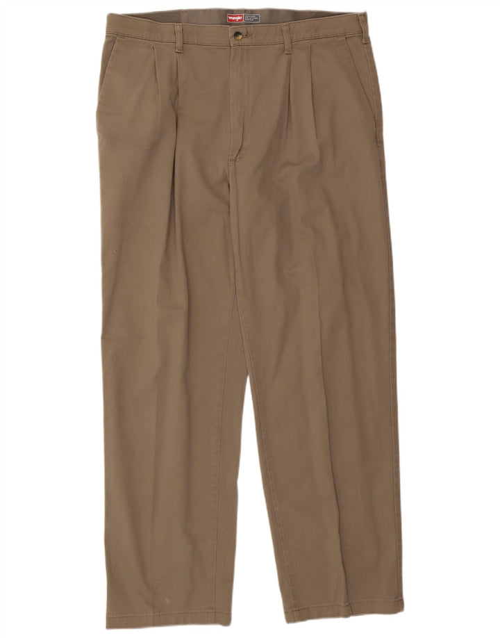 WRANGLER Pantalón chino con pinzas y ajuste cómodo para hombre W38 L32 Algodón marrón