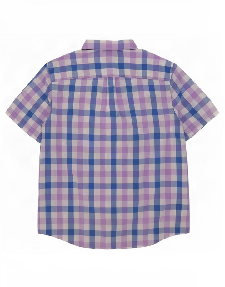 Chaps Camisa de manga corta para hombre de fácil cuidado, 2XL, algodón azul a cuadros