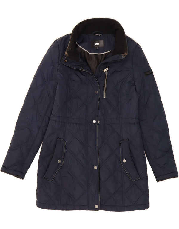 DKNY Womens Quilted Overcoat UK 10 Small Navy Blue Polyester