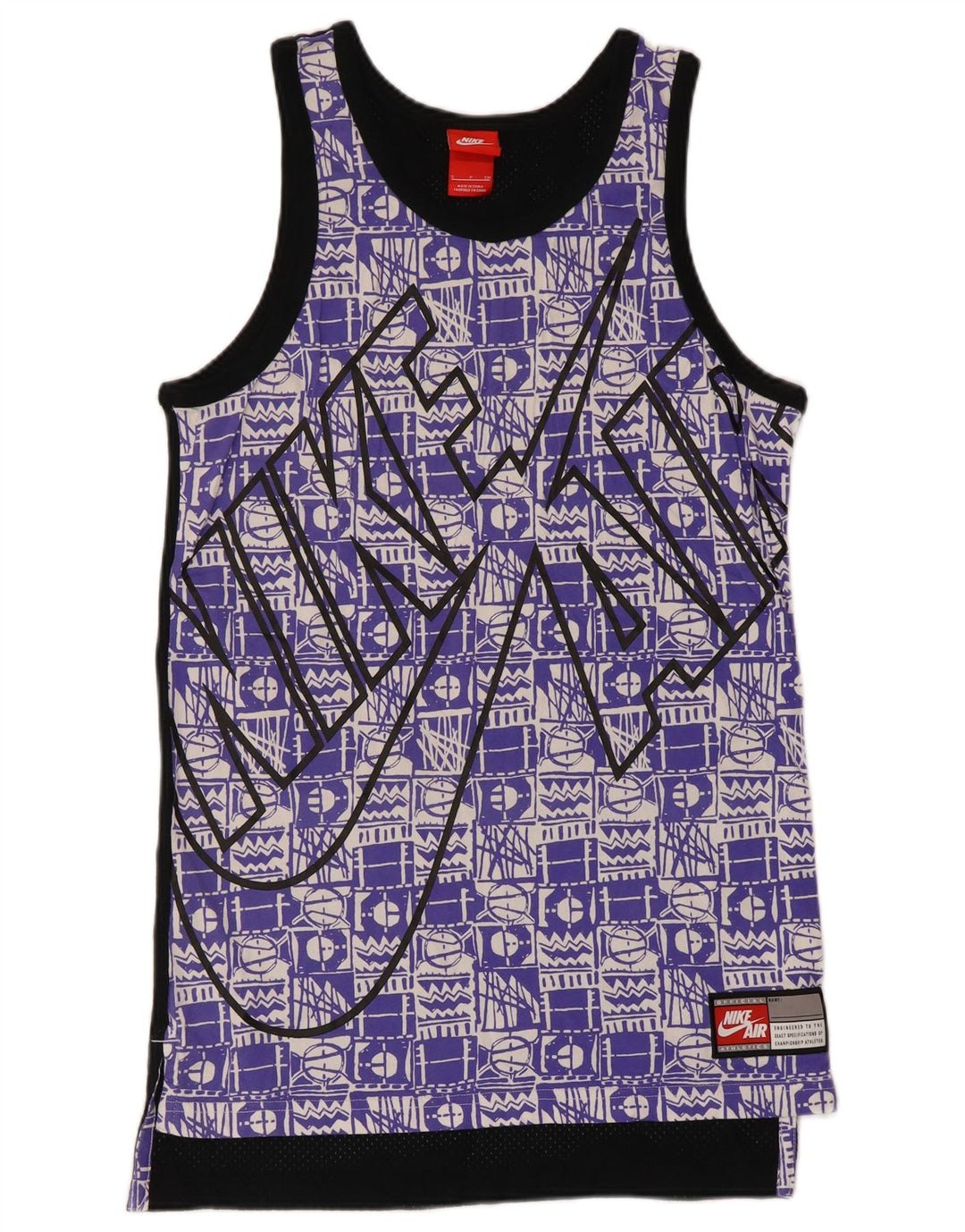 Nike Camiseta sin mangas estampada para hombre, talla pequeña, algodón geométrico multicolor
