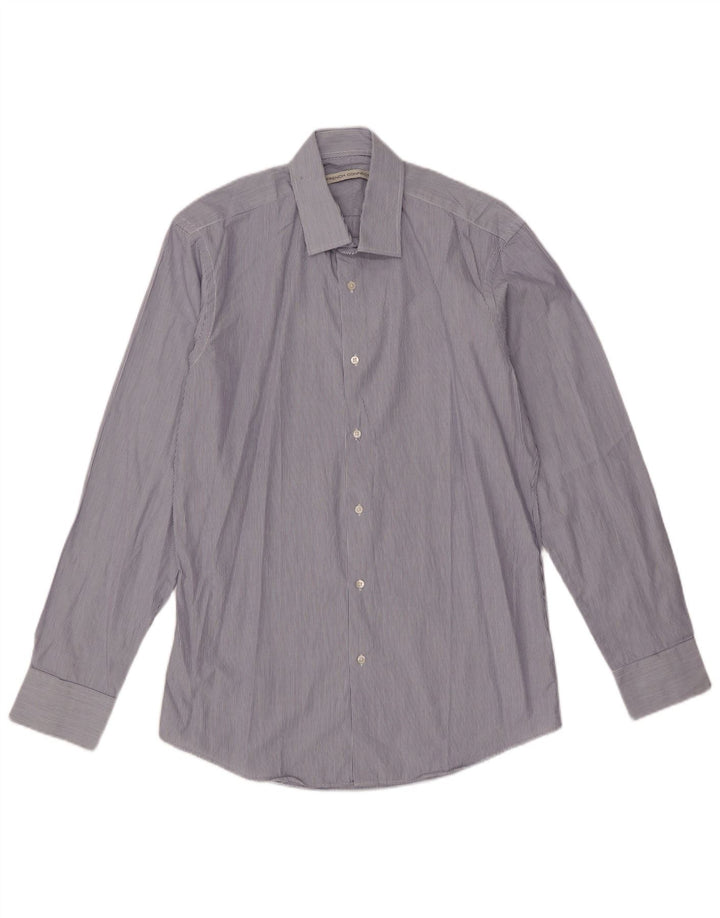 Camisa para hombre de French Connection, talla 15,5, algodón a rayas azul medio