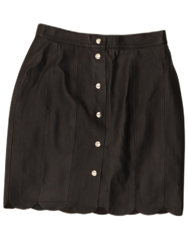 Vintage mujer cuero lápiz falda W28 medio negro