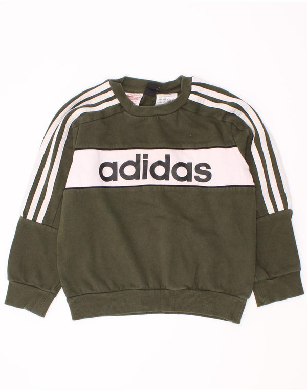 Adidas - Sudadera con estampado gráfico para niños, 5-6 años, color caqui, algodón