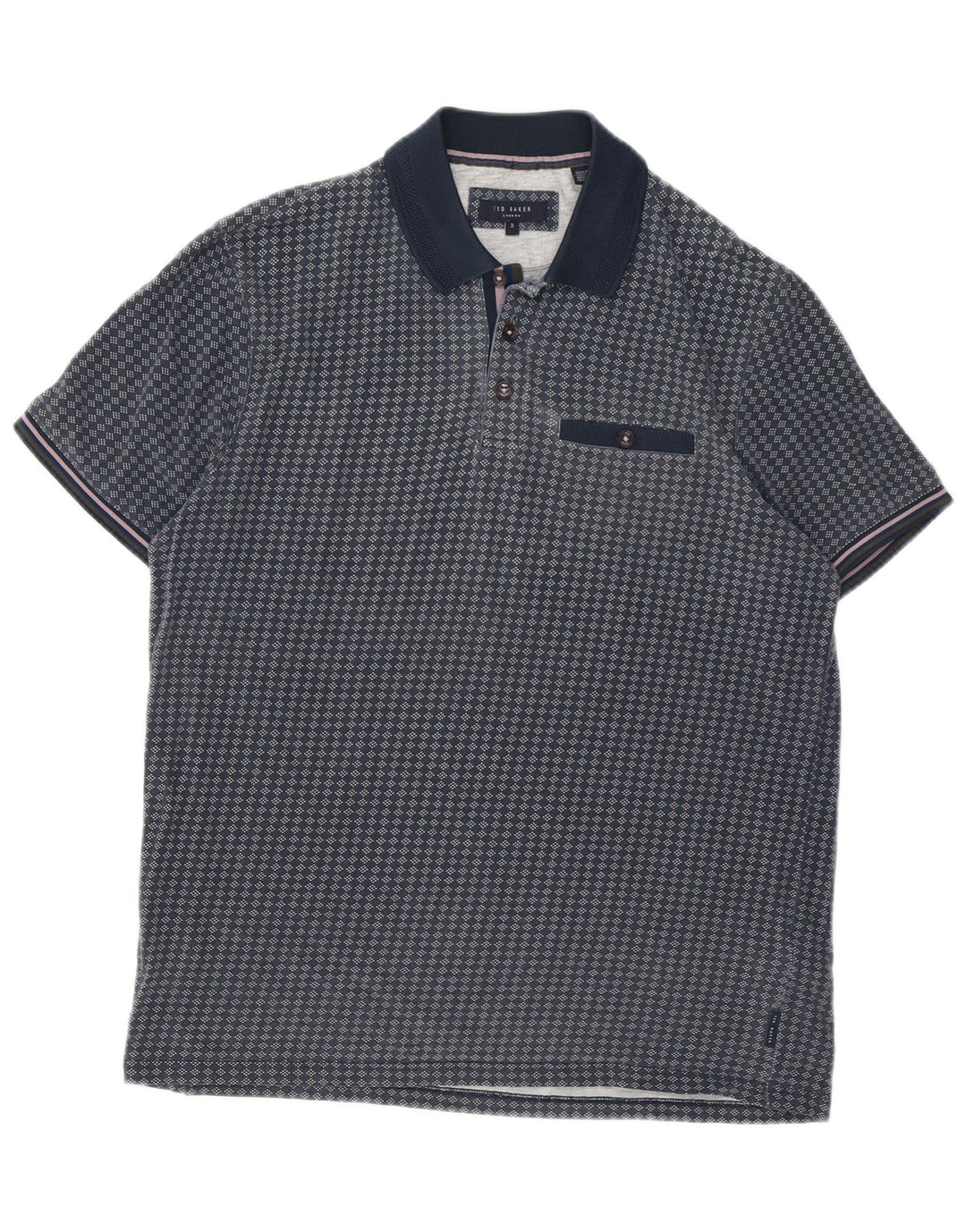 Ted Baker Polo para hombre talla 3 mediano azul marino geométrico