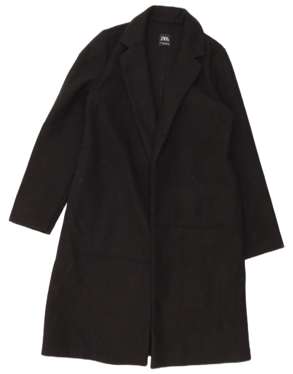 Zara Mujer Abrigo Abierto UK 44 Medio Negro Poliéster