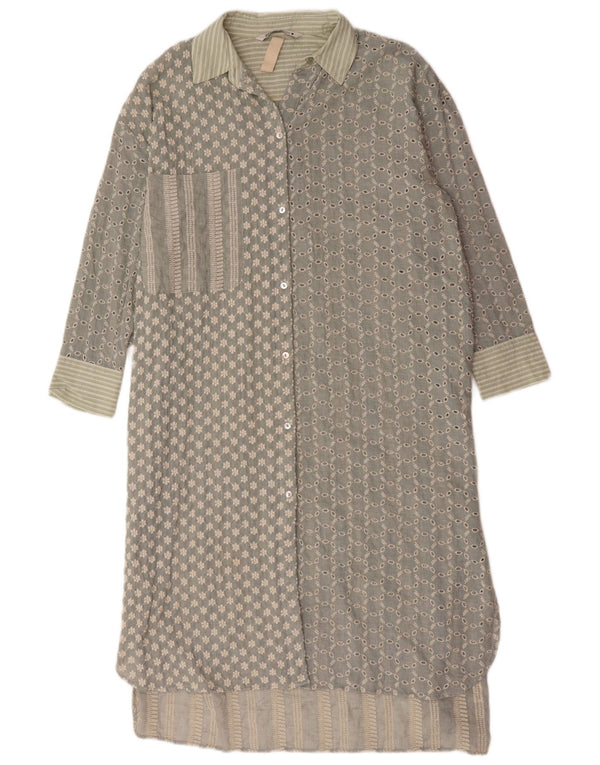 Zara Mujer Vestido Camisero Extragrande UK 44 Algodón Floral Verde Medio