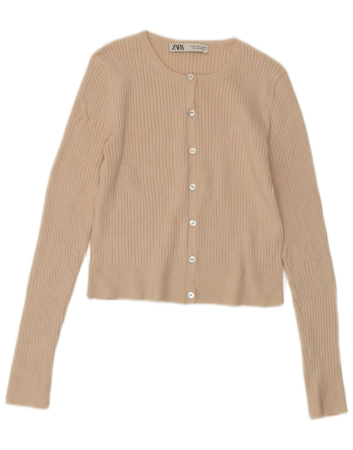 ZARA Mujer Crop Cardigan Suéter UK 42 Medio Beige Viscosa
