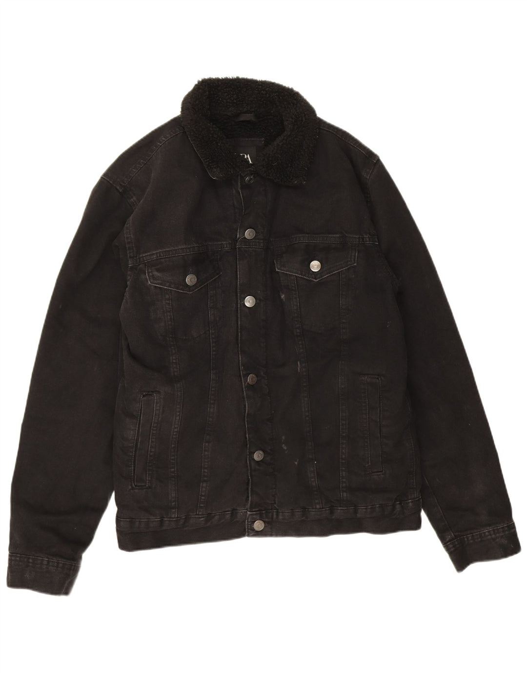 Zara Mens Sherpa Denim Jacket UK 38 Medium Negro Poliéster