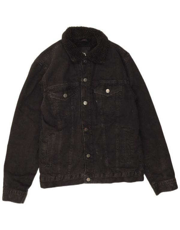 Zara Mens Sherpa Denim Jacket UK 38 Medium Negro Poliéster