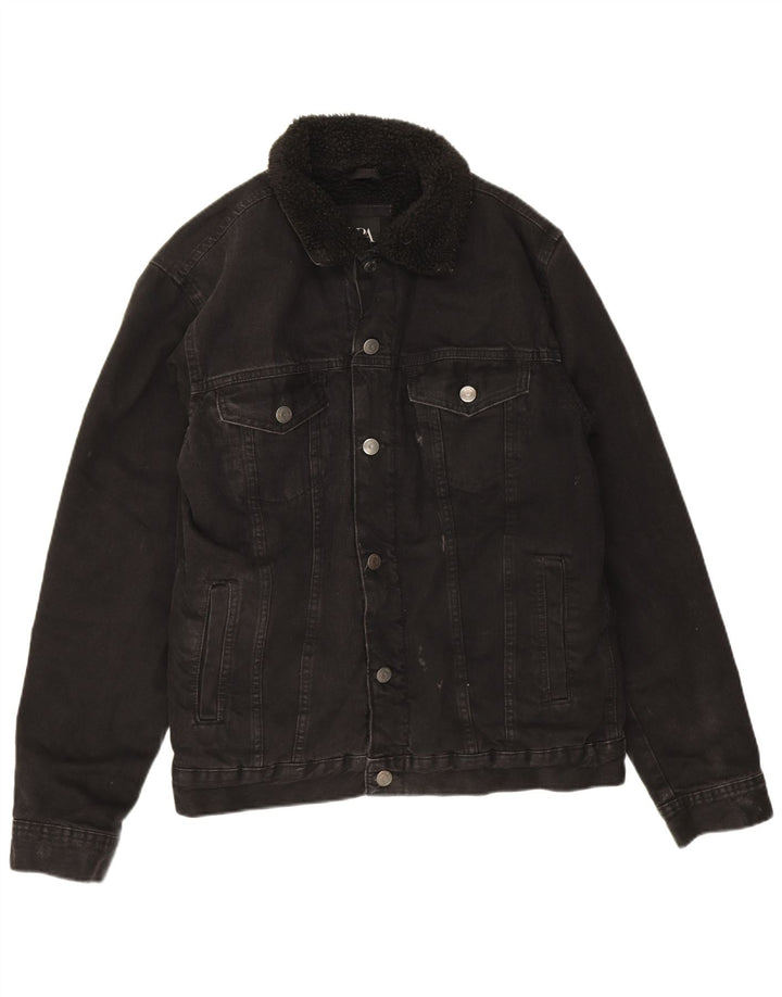 Zara Mens Sherpa Denim Jacket UK 38 Medium Negro Poliéster