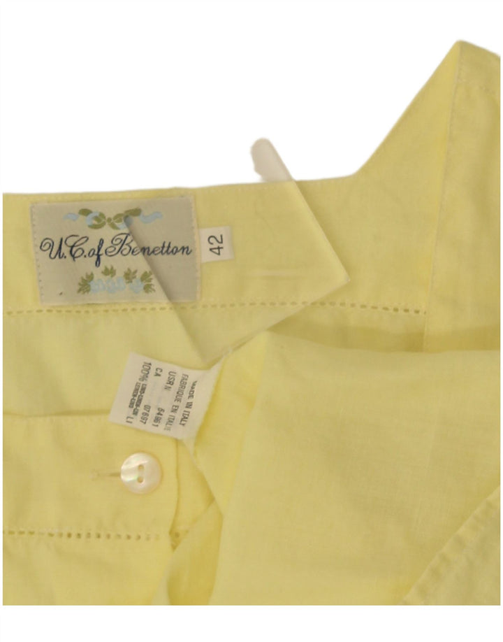 Benetton Blusa Camisera De Manga Corta IT 42 Medium Amarillo Lino