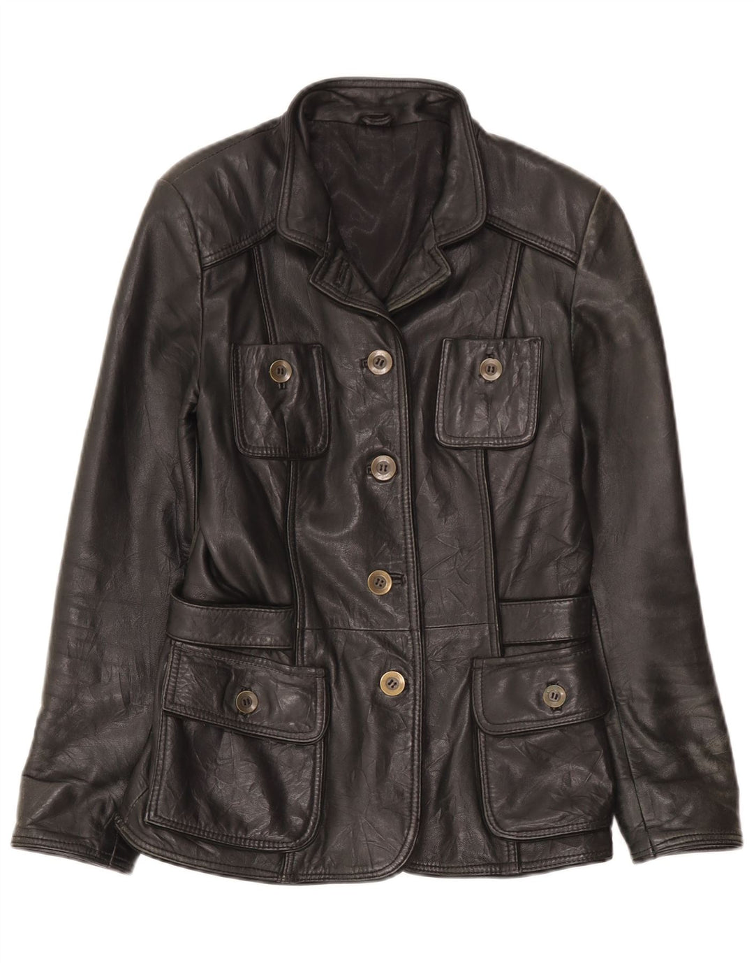 Vintage mujer chaqueta de cuero Reino Unido 6 XS cuero negro