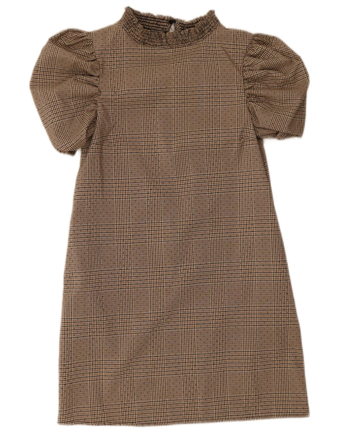 Zara Mujer Vestido Básico UK 6 XS Beige Pata De Gallo