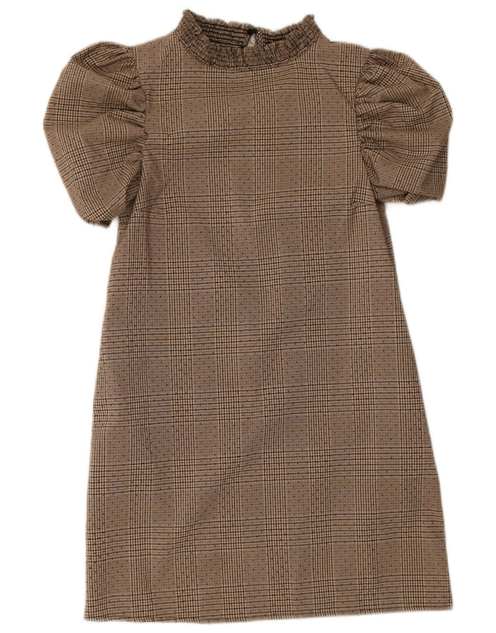 Zara Mujer Vestido Básico UK 6 XS Beige Pata De Gallo
