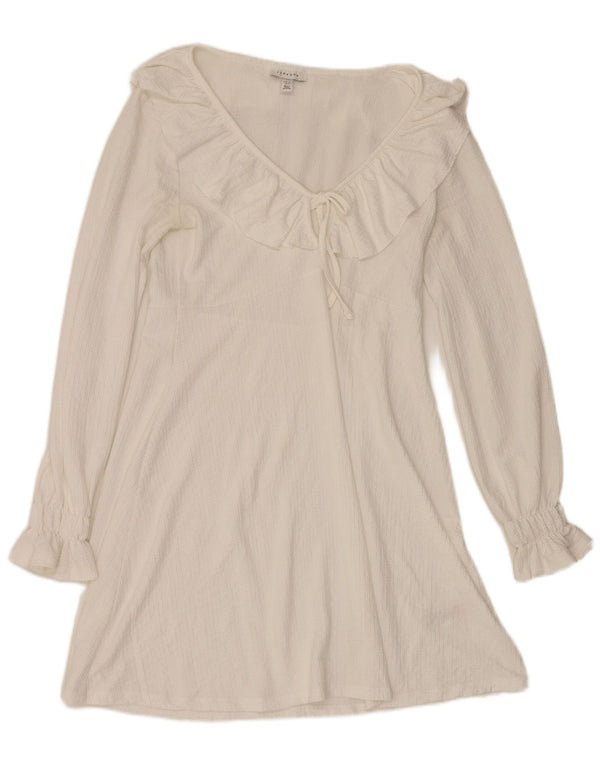 Topshop Vestido acampanado de manga larga para mujer UK 42 Poliéster blanco mediano