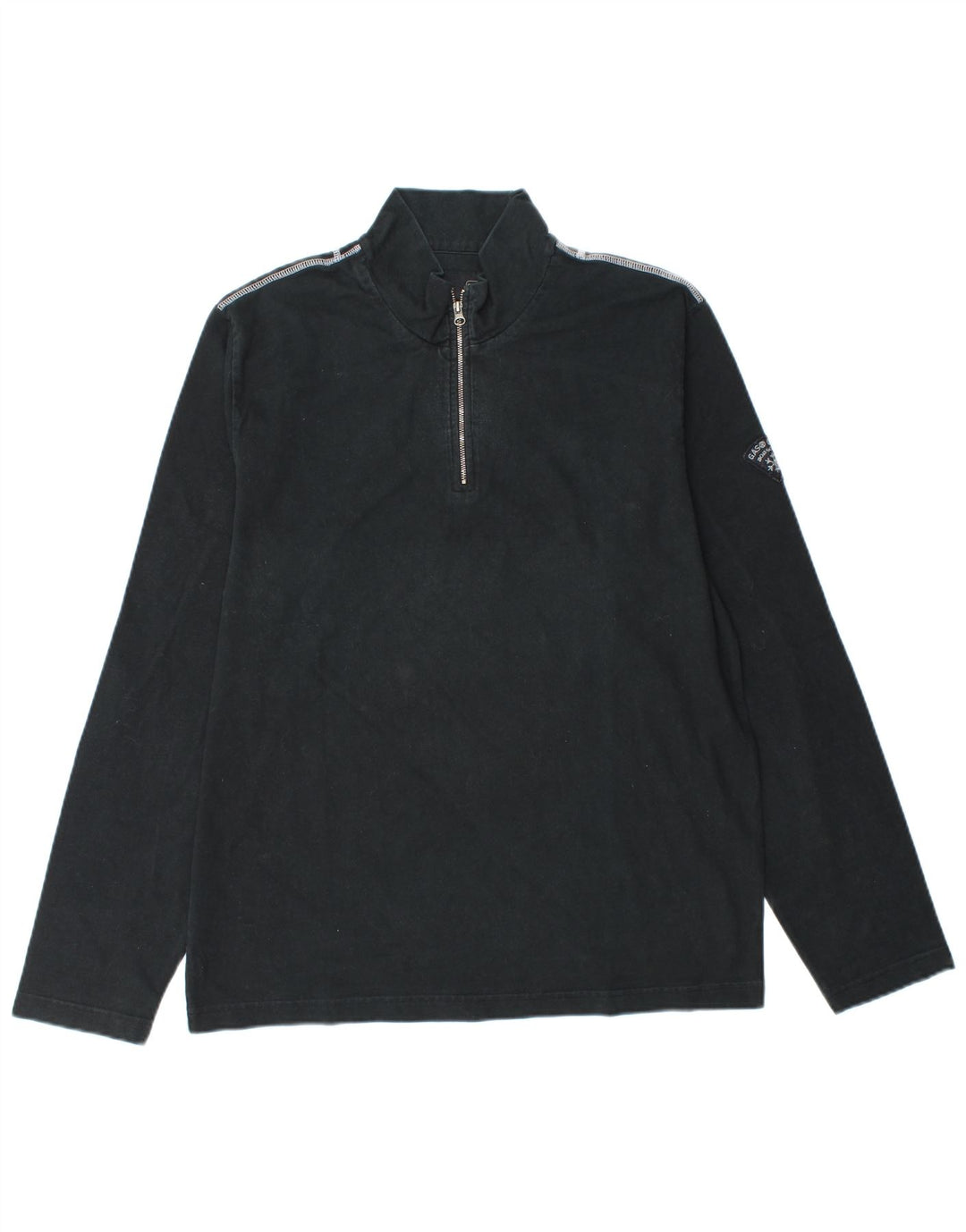 Gas Hombre Zip Neck Top Manga Larga XL Algodón Negro