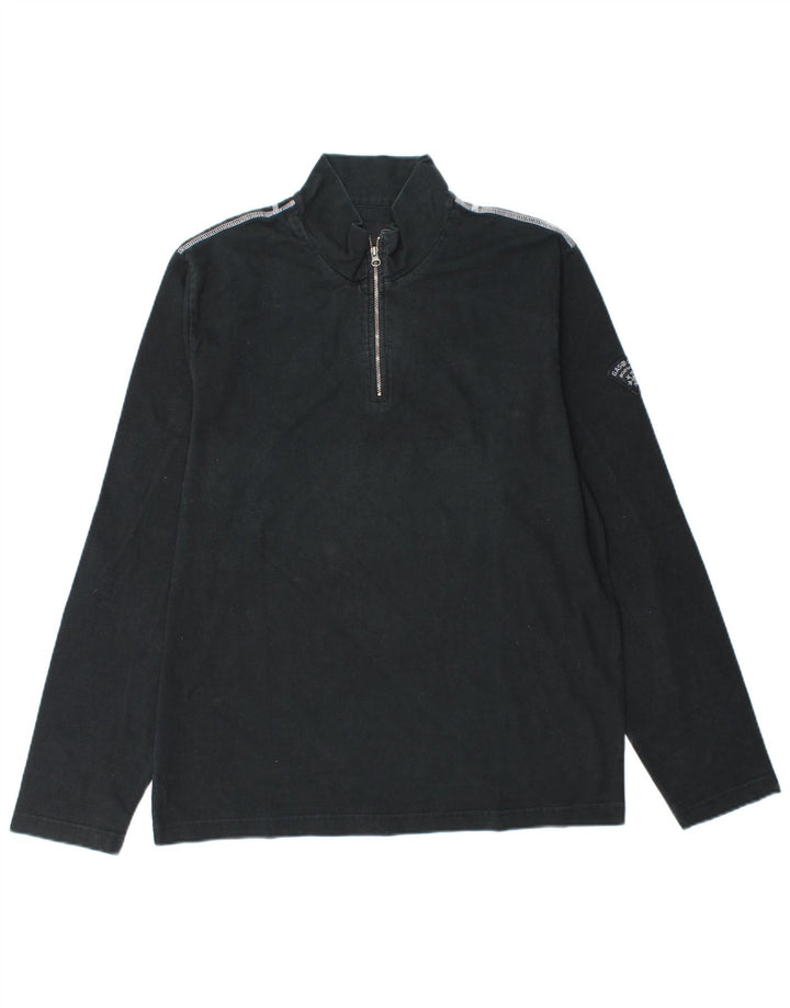 Gas Hombre Zip Neck Top Manga Larga XL Algodón Negro