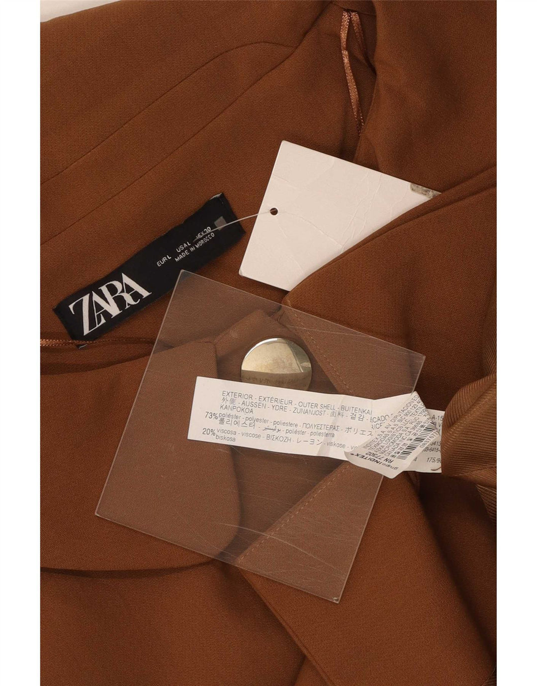 Zara Chaqueta Blazer de 3 Botones y Manga 3/4 para Mujer UK 46 Grande Poliéster Marrón