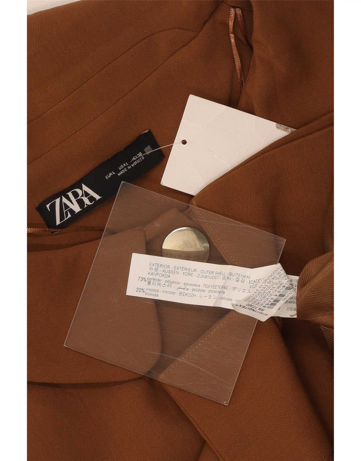 Zara Chaqueta Blazer de 3 Botones y Manga 3/4 para Mujer UK 46 Grande Poliéster Marrón