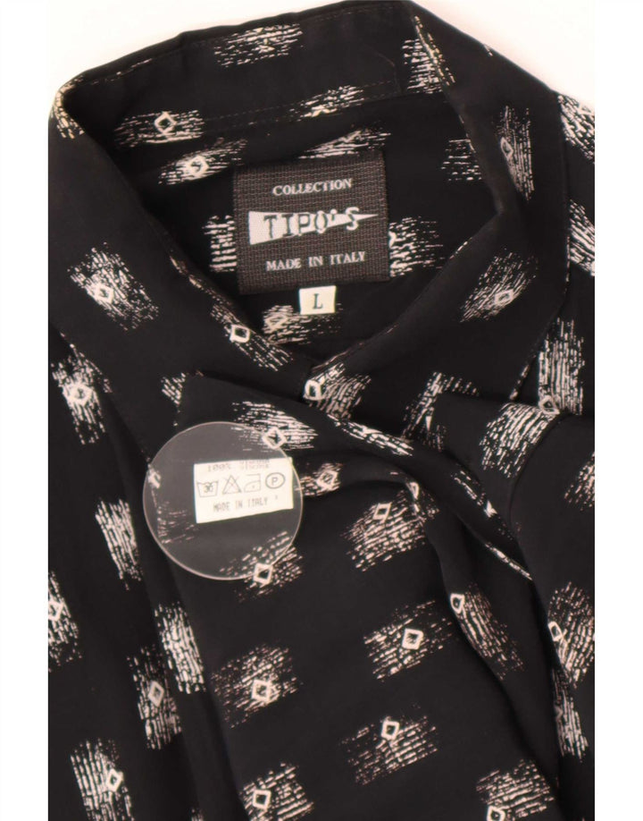Tipo' S Camisa de manga corta con estampado abstracto para hombre, talla grande, viscosa negra