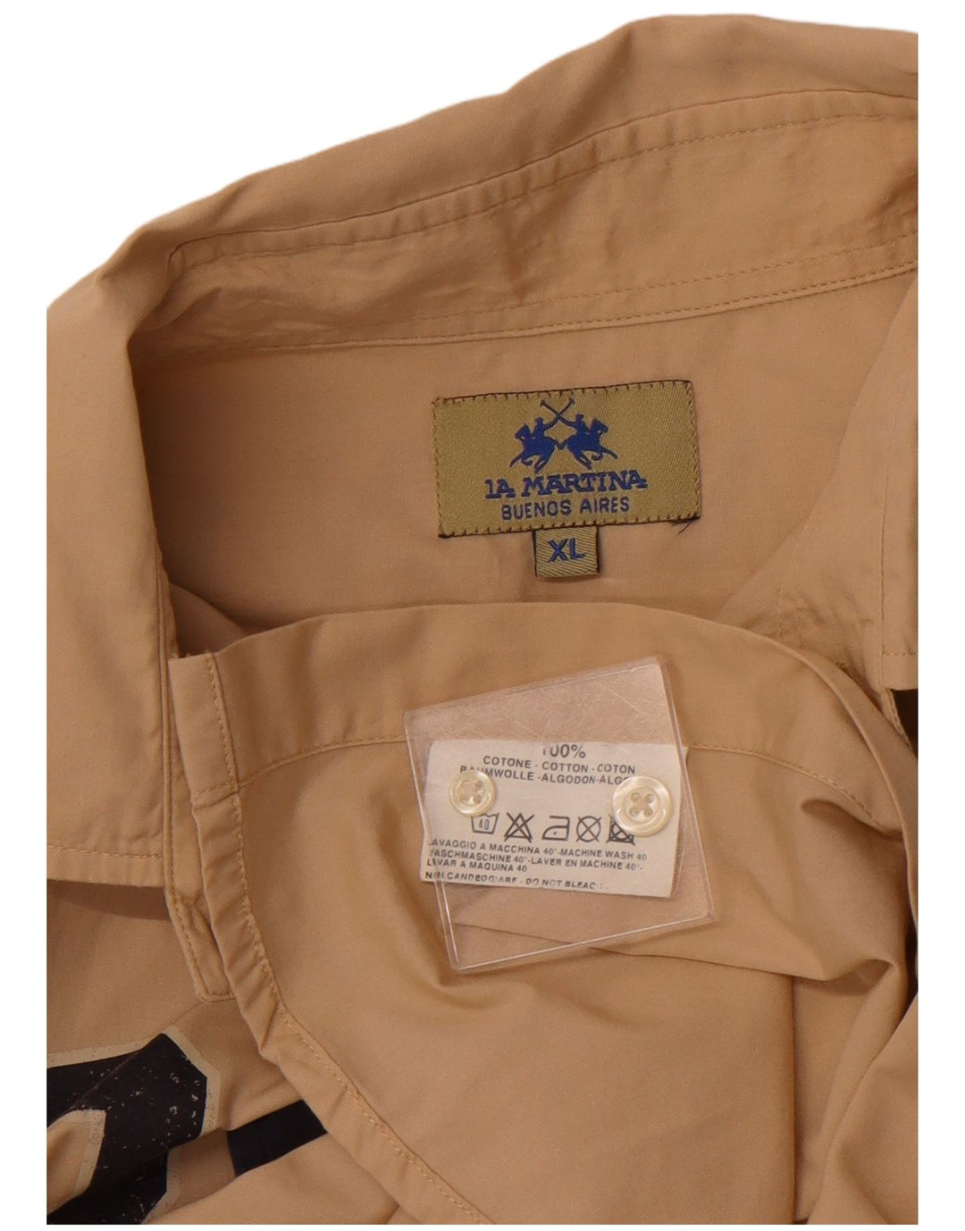 LA MARTINA Camisa estampada azul marino XL para hombre Algodón color block beige