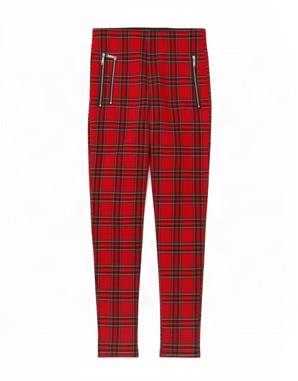 Zara Leggings Mujer UK 8 Small Red Check Viscosa