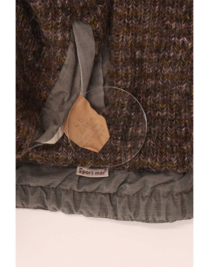 Vintage hombres punto reversible bomber chaqueta IT 46 pequeña lana marrón