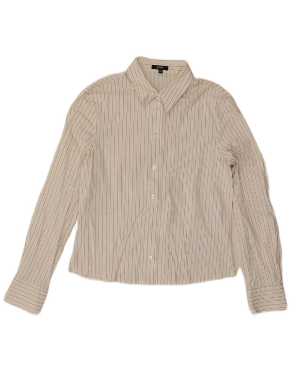 Camisa Hugo Boss para mujer UK 12 Medium White Pinstripe