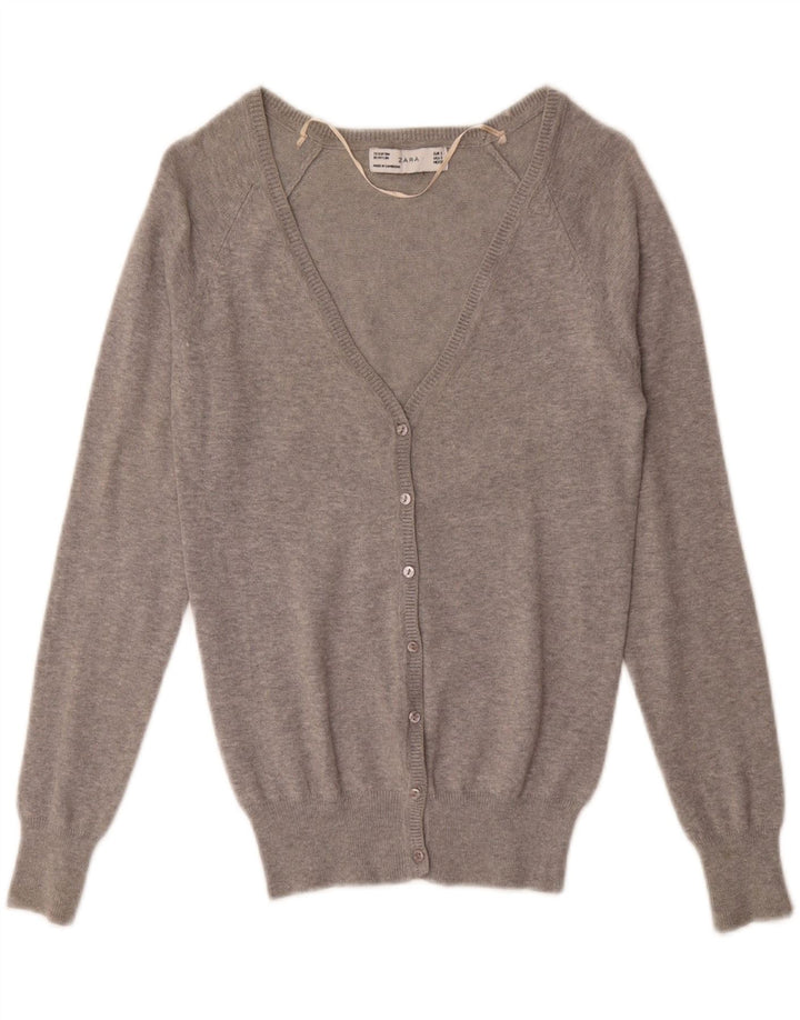 Zara Mujer Cárdigan Suéter UK 10 Small Gris Algodón