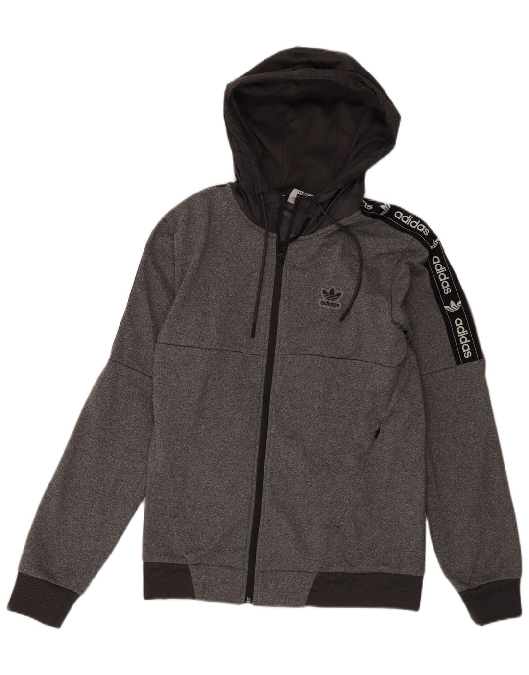 Adidas Hombre Graphic Zip Sudadera Con Capucha Suéter Pequeño Gris Colorblock Poliéster
