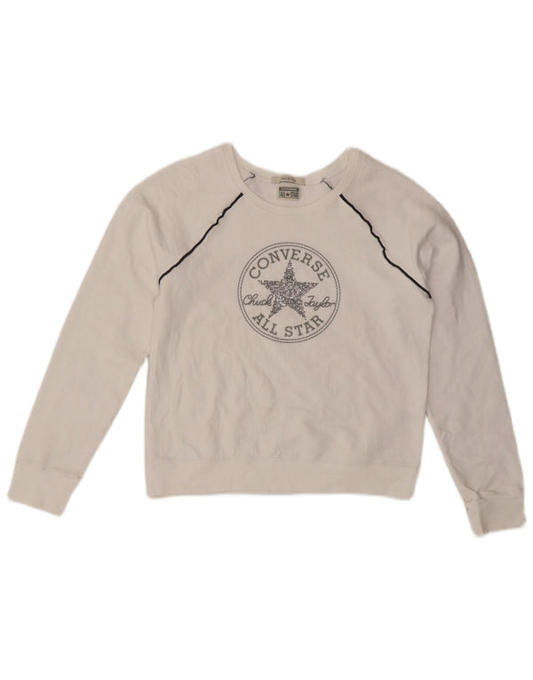 CONVERSE Mujer Chuck Taylor Crop Sudadera Jumper UK 12 Mediano Blanco