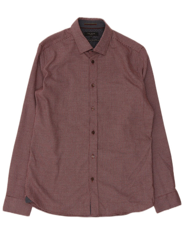 Ted Baker Camisa de corte regular para hombre Talla 3 Poliéster geométrico burdeos mediano