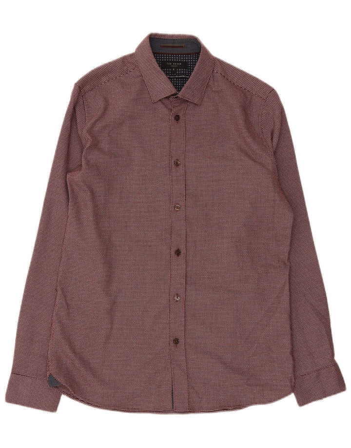 Ted Baker Camisa de corte regular para hombre Talla 3 Poliéster geométrico burdeos mediano