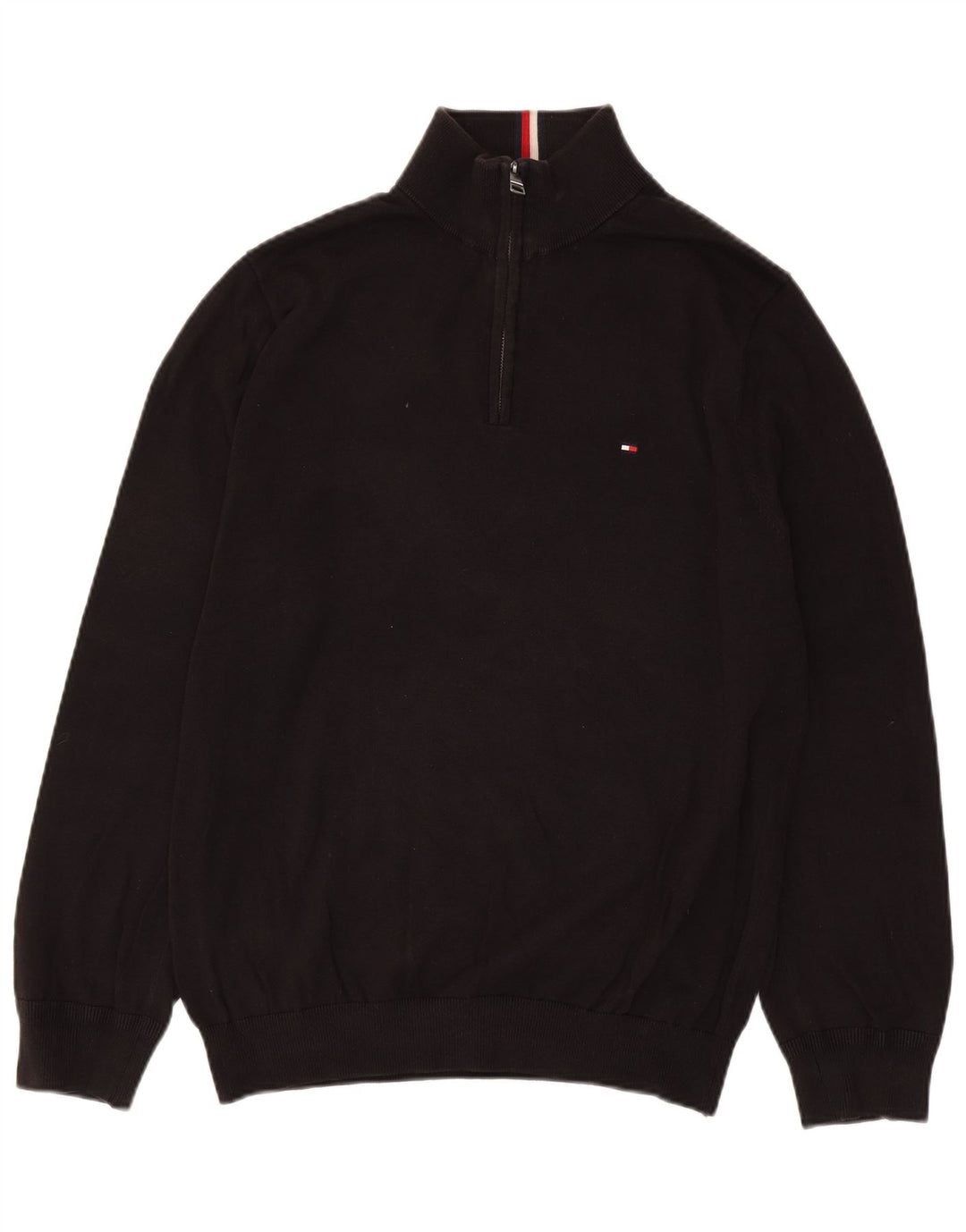 Tommy Hilfiger Jersey con cuello y cremallera para hombre, talla grande, algodón negro