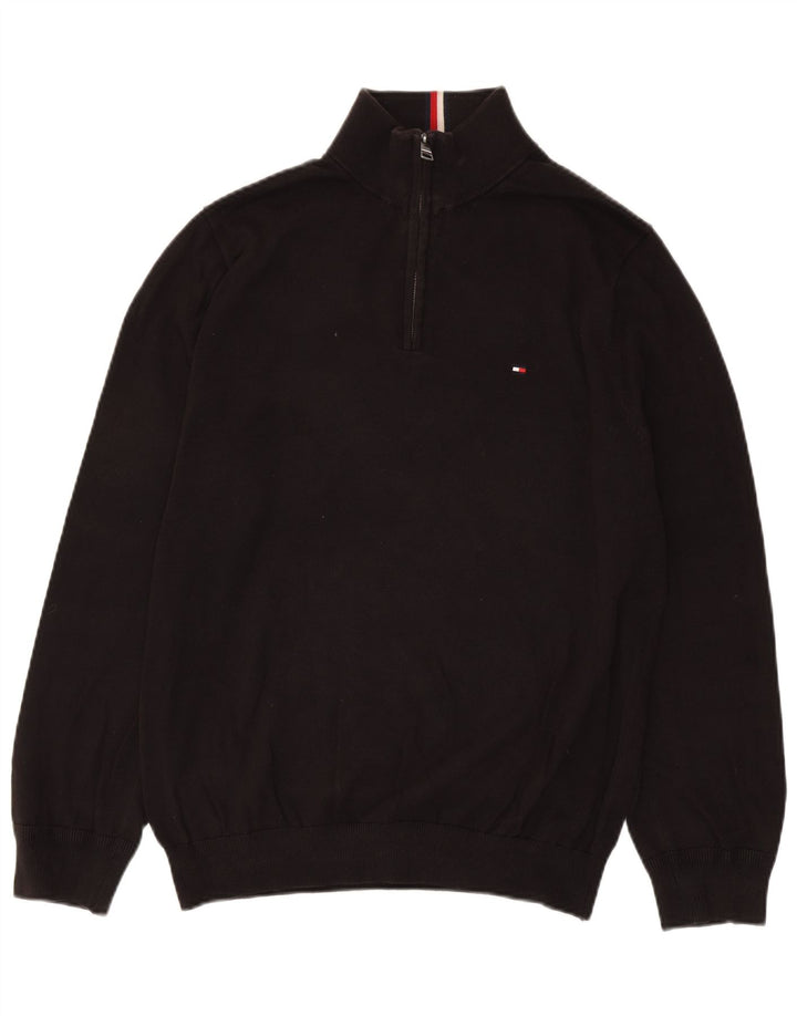 Tommy Hilfiger Jersey con cuello y cremallera para hombre, talla grande, algodón negro