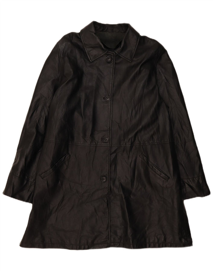 VINTAGE Abrigo de cuero de gran tamaño para mujer EU 46 XL Cuero negro