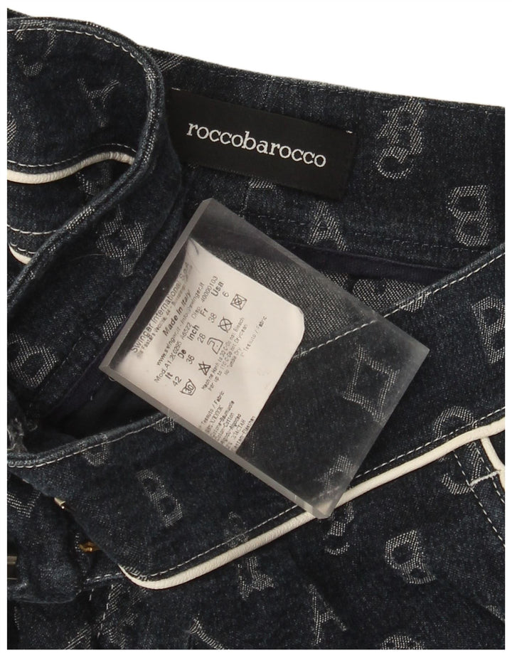 Roccobarocco Pantalones Capri para Mujer IT 42 Medium W28 L17 Azul Marino Geométrico