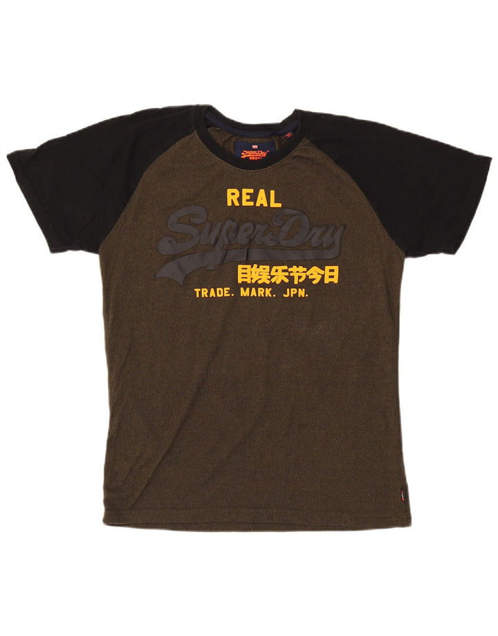 Superdry Camiseta gráfica de algodón color block en color caqui medio