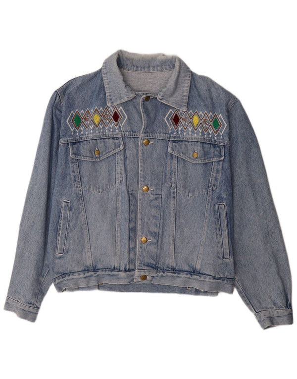 Cherokee Chaqueta vaquera gráfica para hombre UK 40 Algodón geométrico azul grande