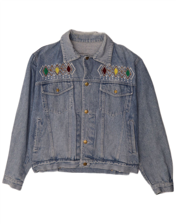 Cherokee Chaqueta vaquera gráfica para hombre UK 40 Algodón geométrico azul grande