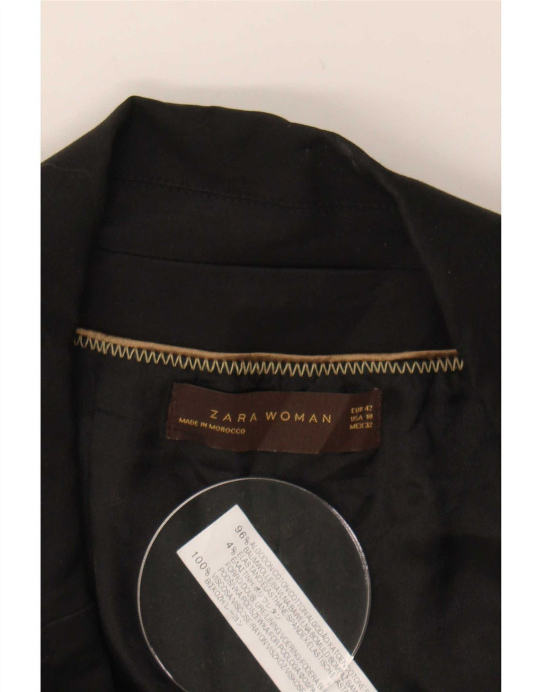 Zara Chaqueta Blazer Mujer EU 42 Grande Algodón Negro