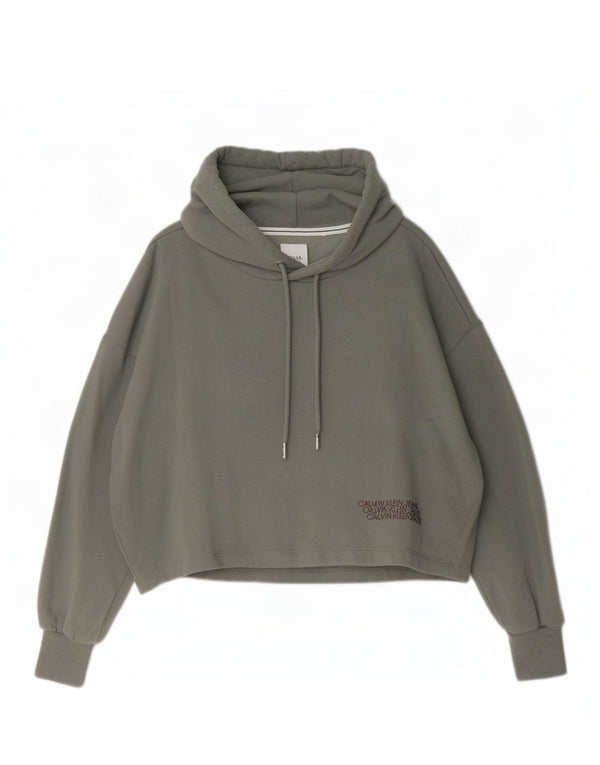 Calvin Klein Jeans Mujer Crop Oversize Sudadera con Capucha Jumper UK 10 Small Gris