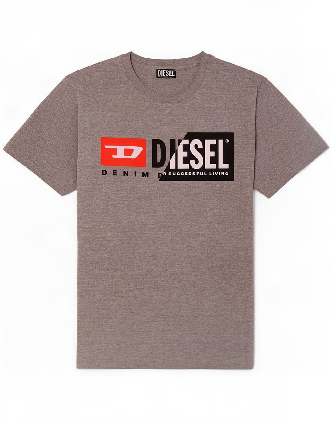 Diesel Hombre Camiseta Gráfica Top De Algodón Moteado Gris Medio