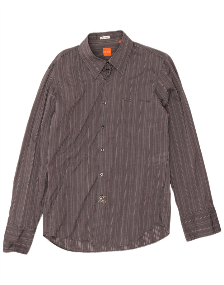 Camisa Hugo Boss Hombre Grande Algodón A Rayas Gris