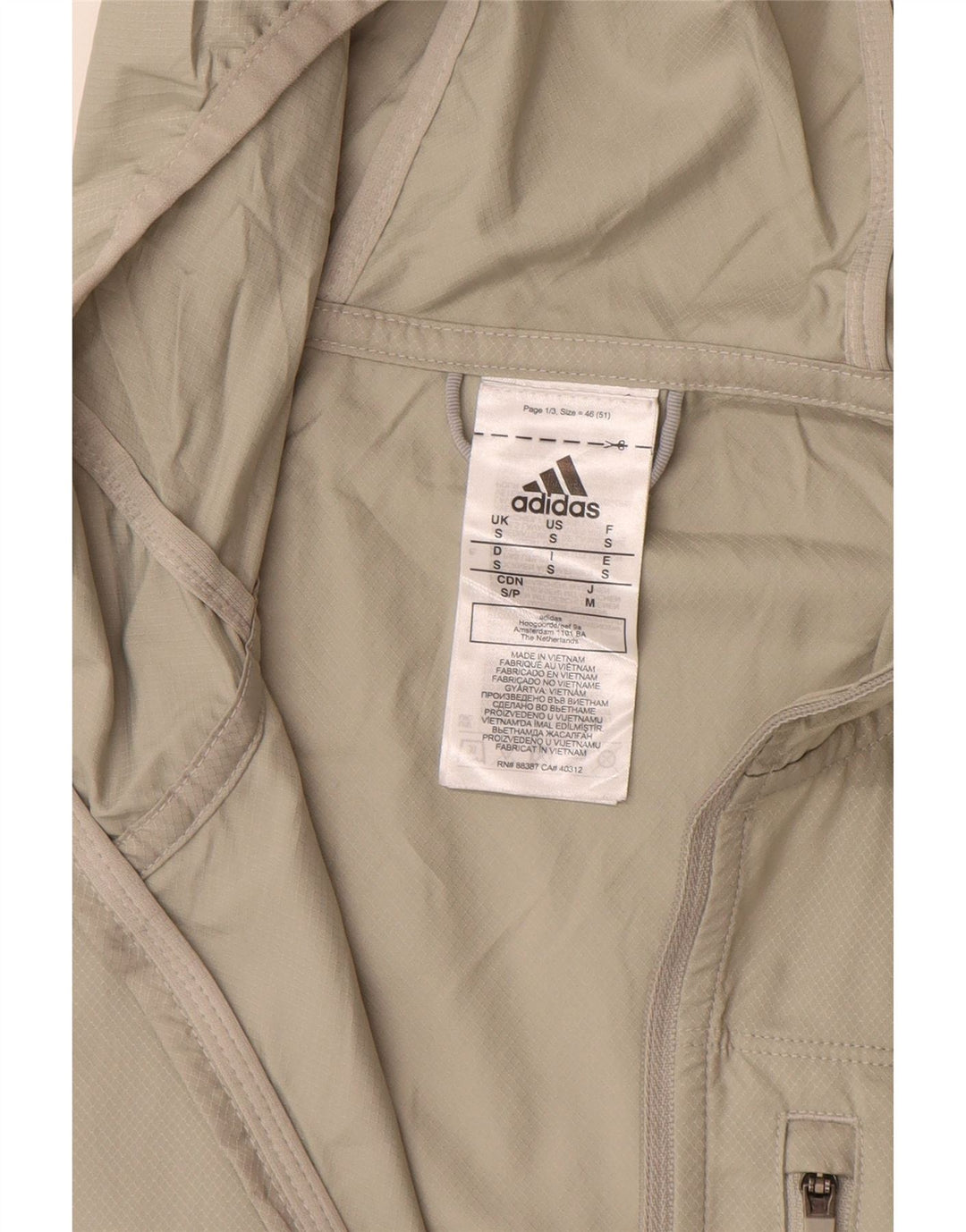ADIDAS Chaqueta impermeable con capucha para hombre UK 36 Small Beige Colorblock Poliéster